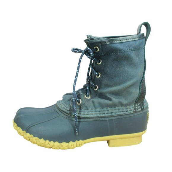 LL Bean Blue Waxed Canvas 8" Ankle Duck Boots Waterproof Insulated Size 3 M - Picture 1 of 10